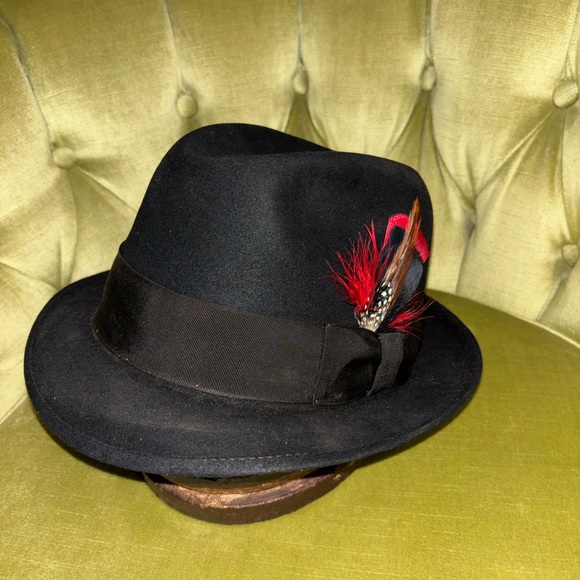 Vintage Royal Stetson Hat, Black Felt, Brown Band, Fedora, Size 7 1/2 - Picture 10 of 10